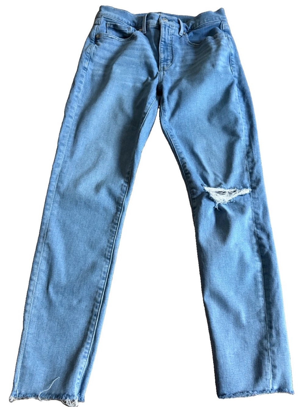 LOFT The Skinny Medium Blue Distressed Denim Jeans With Frayed Hem 28/6  31x27